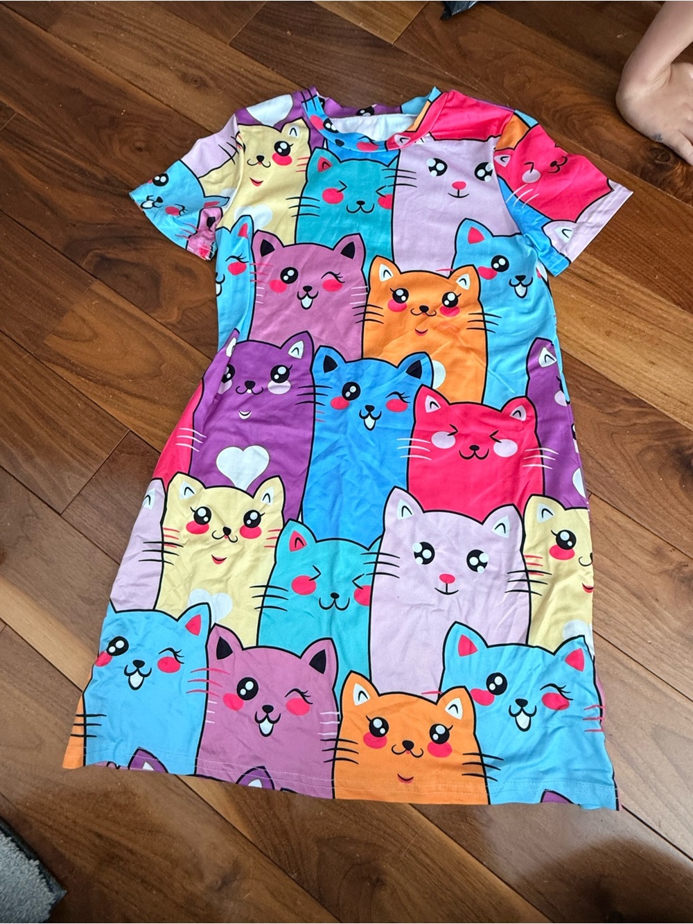 Kids Multicolor Cat Print Dress - Cute Short Sleeve size 9 girls